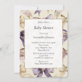 Invitación Purple Gold Cream Bows Baby Shower