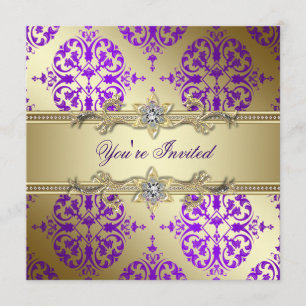 Invitación Purple Gold Damask Purple Fiesta