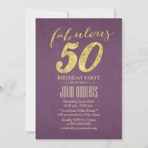 Invitación Purple & Gold Fabulous 50 Birthday
