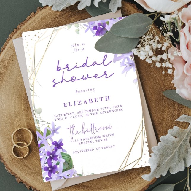 Invitación Purple Gold Geométrico Frame Floral Bridal Shower (Subido por el creador)