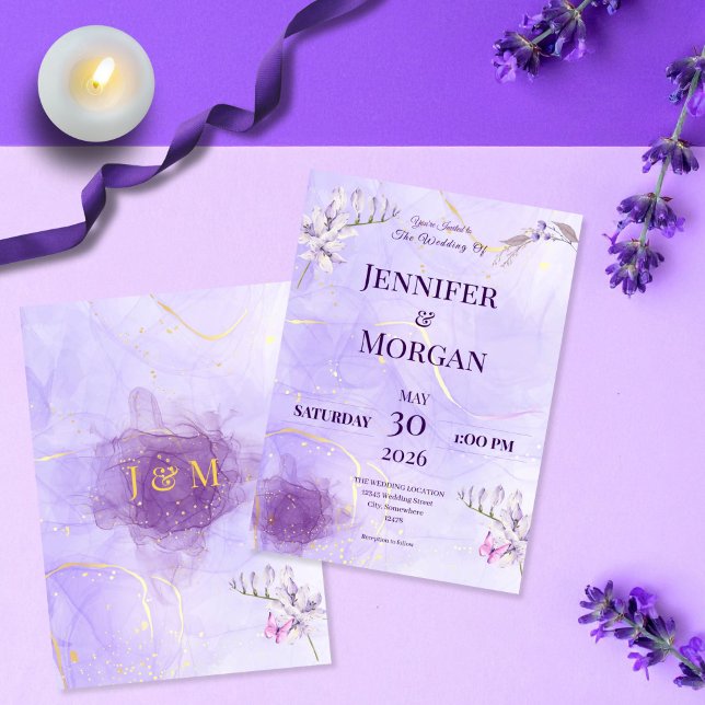 Invitación Purple Gold Gothic Floral Wedding Invitation (Subido por el creador)