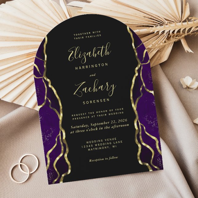 Invitación Purple Gold Ink Dark Arch Wedding Invitation (Subido por el creador)