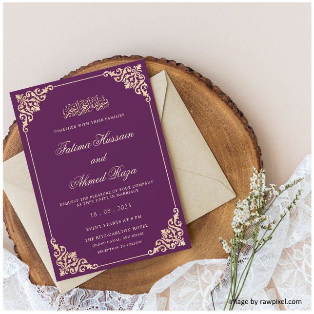 Invitación Purple Gold Nikah Boda musulmán islámico (Subido por el creador)