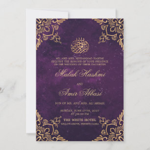 Invitación Purple Gold Oriental Design Boda musulmán islámico