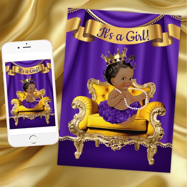 Invitación Purple Gold Princess Baby Shower Invitations (Purple and gold princess baby shower invitation. Digital download and printed invitations available.)