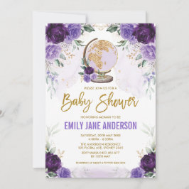 Invitación Purple Gold Travel Baby Shower Floral Adventure