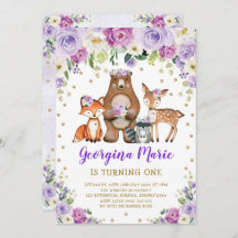 Purple Gold Woodland Forest Girly Floral Cumpleaño