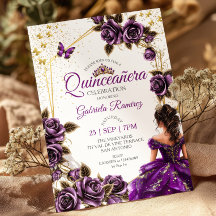 Purple Golden Tiara Roses Butterfly Quinceañera