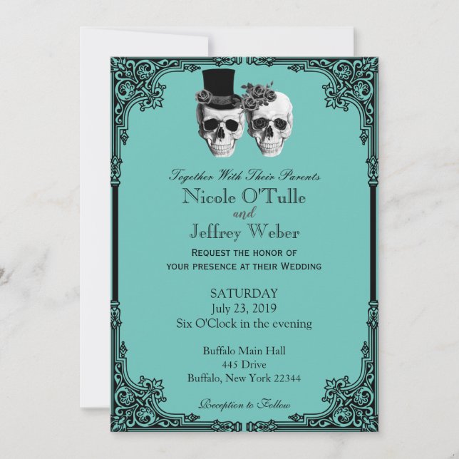 Invitación Purple Goth Sugar Skull Wedding Invitation (Anverso)