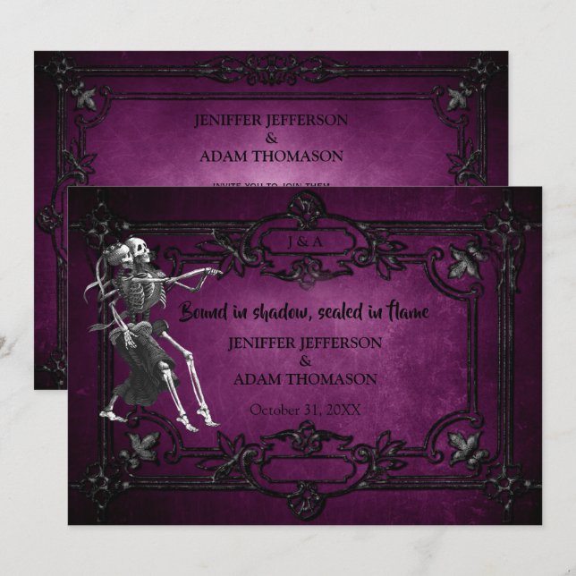 Invitación Purple Gothic Halloween wedding invitation (Anverso / Reverso)