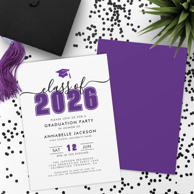Invitación Purple Graduation Party (Simple Modern Purple Graduation Party Invitation)