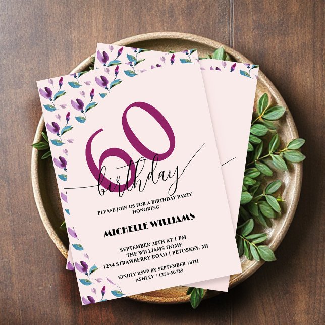 Invitación Purple Green Floral Watercolor Birthday (Subido por el creador)