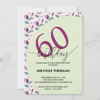 Invitación Purple Green Floral Watercolor Birthday