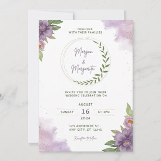 Invitación Purple & Green Watercolor Wedding Invitation