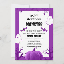 Invitación Purple Halloween Monster Baby Shower Design