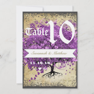 Invitación Purple Heart Leaf Tree Wedding Table Number
