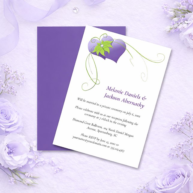 Invitación Purple Hearts - Green Floral Swirls Reception Only (Subido por el creador)