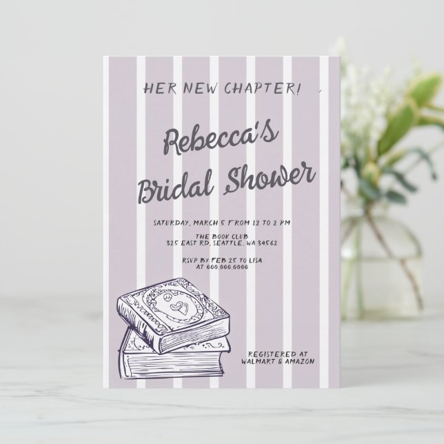 Invitación Purple Her New Chapter Storybook Bridal Shower (Anverso de pie)
