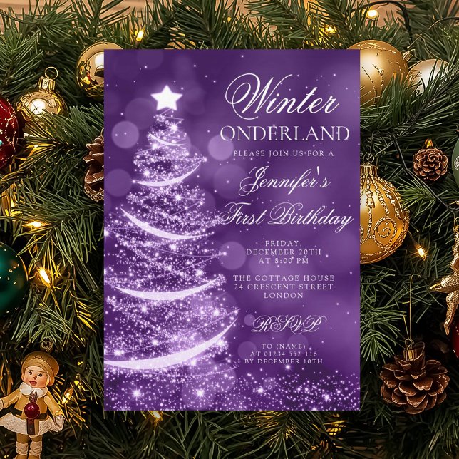 Invitación Purple Holiday Winter Onederland 1st Birthday (Purple Holiday Winter Onederland 1st Birthday Invitation)