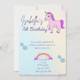 Invitación Purple horse and rainbow theme 