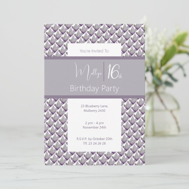 Invitación Purple Hue Magnolia Sweet 16th Birthday Party (Anverso de pie)