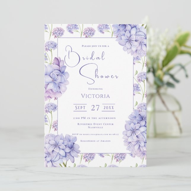 Invitación Purple Hydrangea Floral Bridal Shower Invitation (Anverso de pie)
