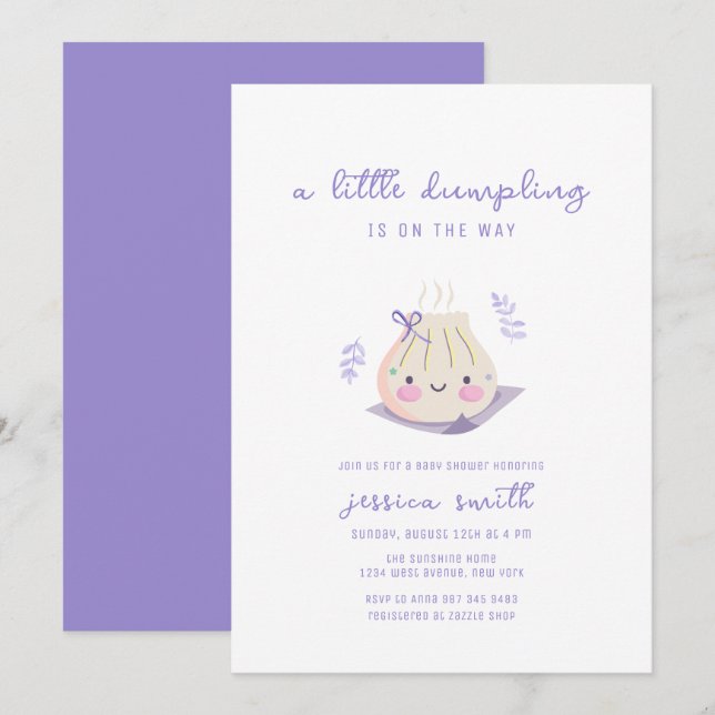 Invitación Purple Kawaii Bow Dumpling Girl Baby Shower  (Anverso / Reverso)