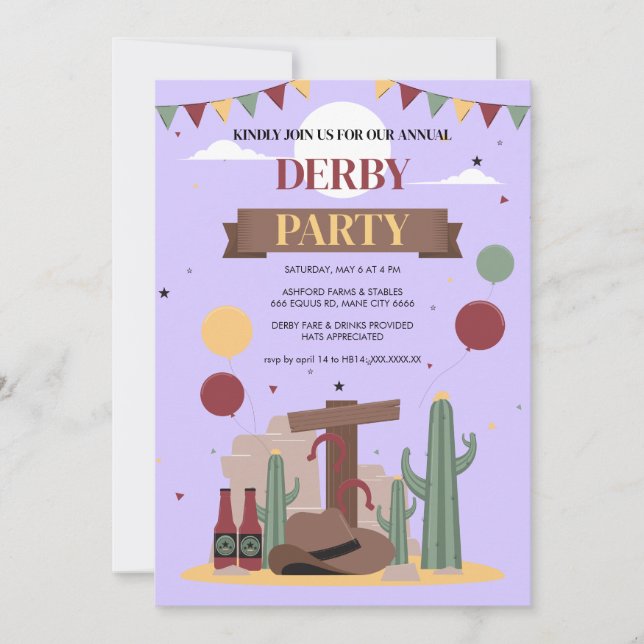 Invitación Purple Kentucky Derby Party Invitation - Rustic We (Anverso)