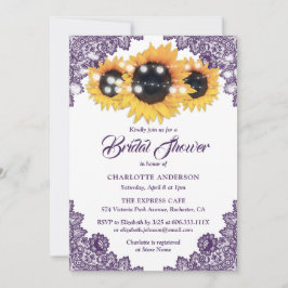 Invitación Purple Lace Sunflower String Lights Bridal Shower