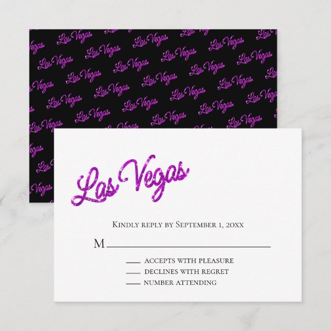 Invitación Purple Las Vegas Sparkles Wedding RSVP (Anverso / Reverso)