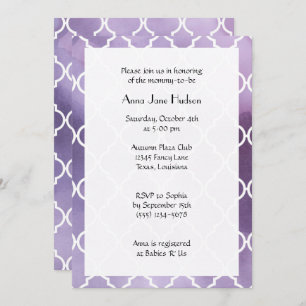 Invitación Purple Latticework, marroquí Trellis, Baby Shower