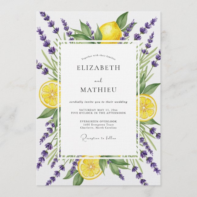 Invitación Purple Lavender Citrus Bloom Wedding (Anverso)