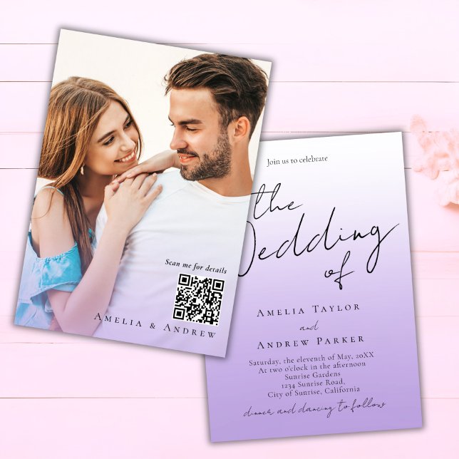 Invitación Purple Lavender Elegant Foto Boda de código QR (Subido por el creador)