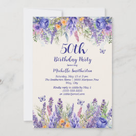 Invitación Purple Lavender Floral Garden Party 50th Birthday