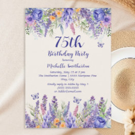 Invitación Purple Lavender Floral Garden Party 75th Birthday