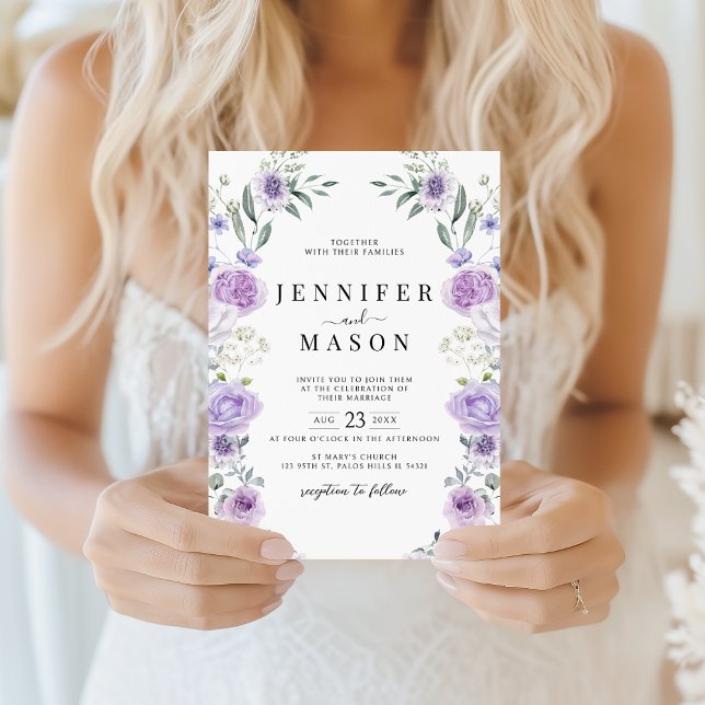 Invitación Purple Lavender Floral Wreath Boho Wedding (Subido por el creador)
