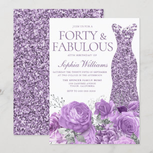 Invitación Purple Lavender Gown Floral 40 cumpleaños Fiesta