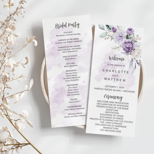 Invitación Purple Lavender Peonies Floral Wedding Program (Subido por el creador)