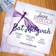 Purple, Lavender Whimsical Dragonfly Bat Mitzvah