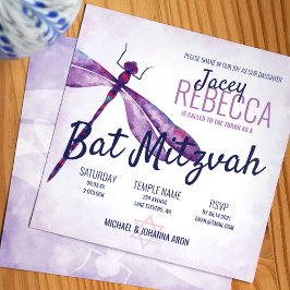 Invitación Purple, Lavender Whimsical Dragonfly Bat Mitzvah