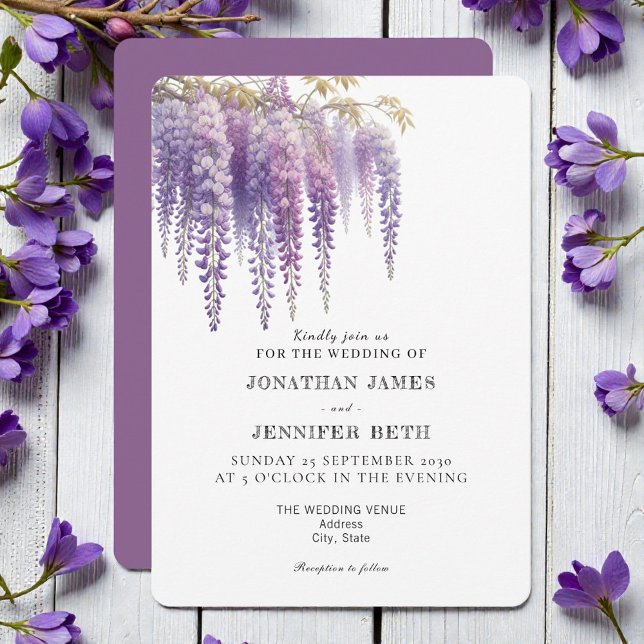 Invitación Purple Lavender Wisteria Floral Wedding Invitation (Subido por el creador)