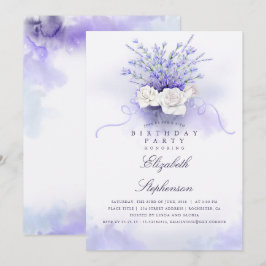 Invitación Purple Lavenders Elegante Fiesta de Cumpleaños Flo