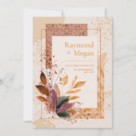 Invitación Purple Leaf Speckled Autumnal Gold Frame Wedding