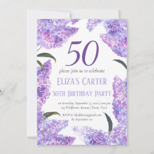 Invitación Purple Lilac 50.º cumpleaños de flor silvestre