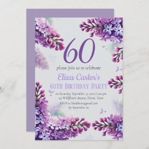 Invitación Purple Lilac 60.º cumpleaños floral elegante