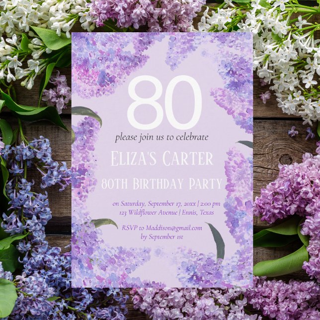 Invitación Purple Lilac 80º cumpleaños floral elegante (Subido por el creador)