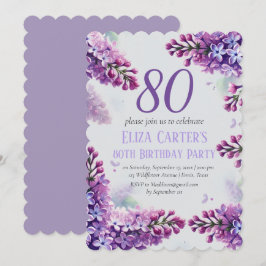 Invitación Purple Lilac 80º cumpleaños floral elegante