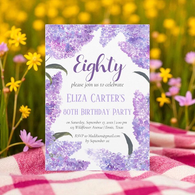 Invitación Purple Lilac 8080º Cumpleaños Floral Elegante (Subido por el creador)
