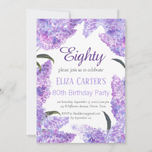 Invitación Purple Lilac 80.ª Setenta Floral Elegante Cumpleañ