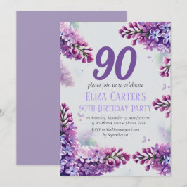 Invitación Purple Lilac 90º cumpleaños floral elegante